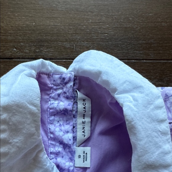 Sz 10 Janie and Jack lavender lined cotton floral smocked puff sleeve dress - Picture 4 of 11